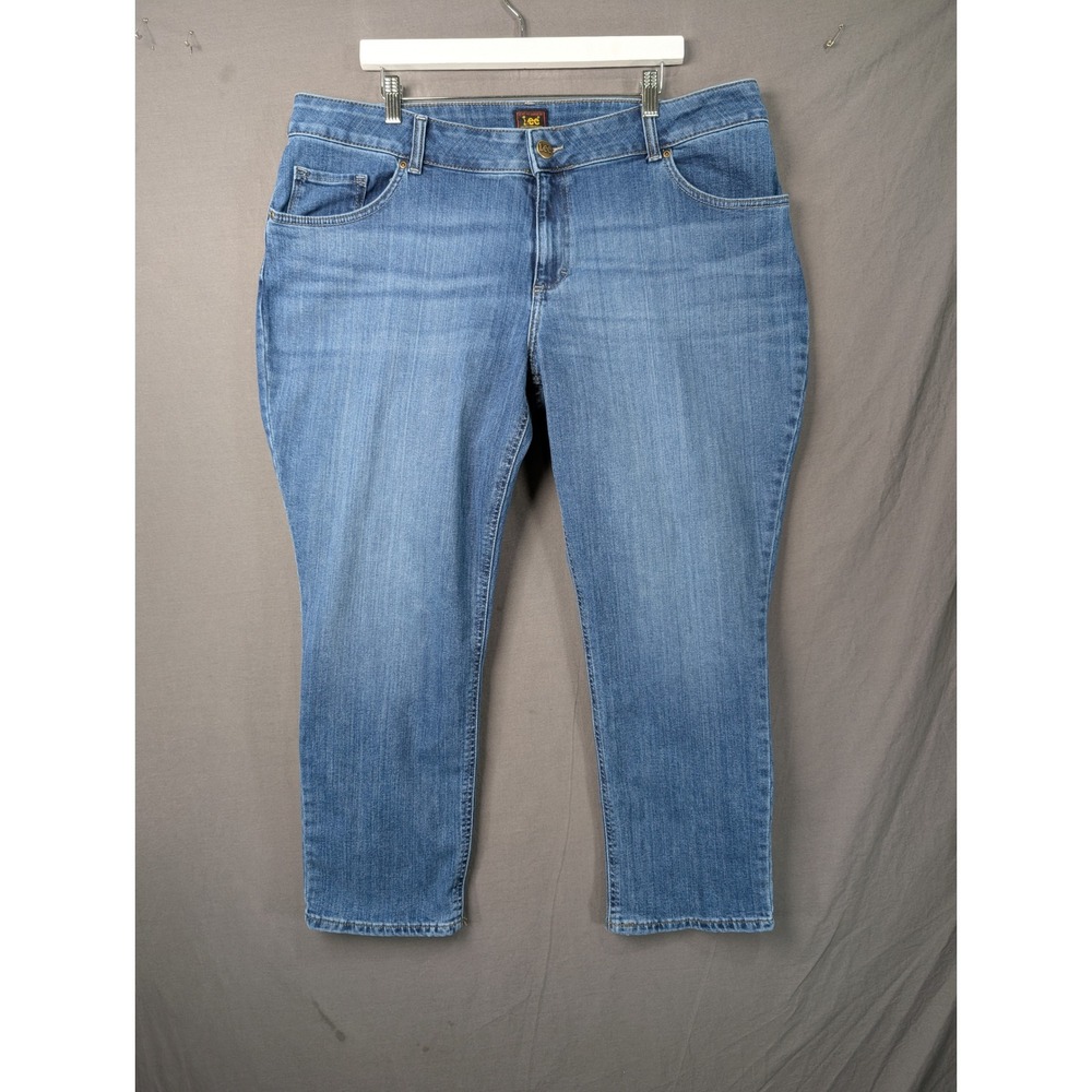Lee Womens Plus Size 20W Petite Blue Denim Straight Leg Jeans